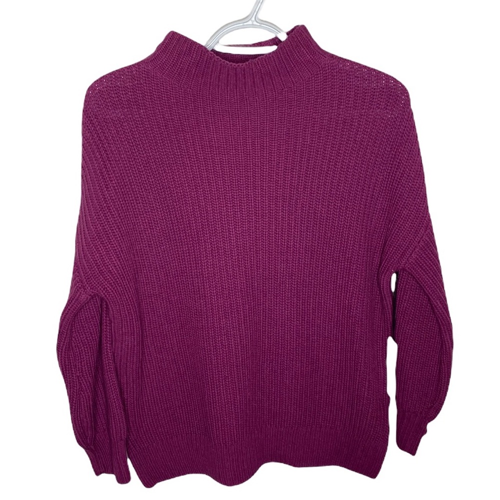 Cupcakes and cashmere cotton shaker rib knit mock neck berry sweater size XS